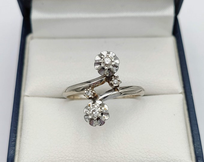 1960s 18K white gold diamond toi et moi ring - French