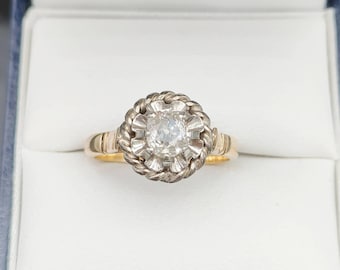 Antieke Franse 18K gouden diamanten solitaire ring