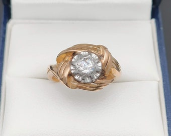Art Deco 18K goud en platina diamanten ring
