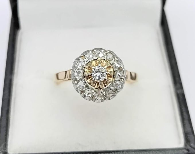 Antique 18K gold diamond cluster ring