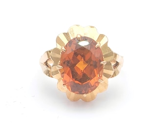 Franse retro 18K gouden oranje saffierring