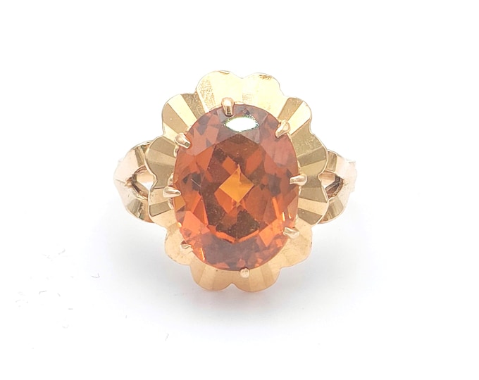 French retro 18K gold orange sapphire ring