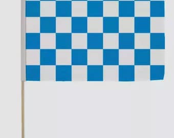 12x18 Inches 12 x 18 Blue and White Checkered Stick Flag wood Staff