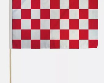 12x18 Inches 12 x 18 Red and White Checkered Stick Flag wood Staff