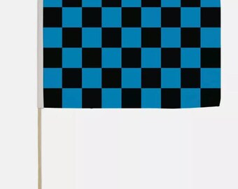 12x18 Inches 12 x 18 Black and Blue Checkered Stick Flag wood Staff