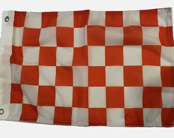 12x18 12"x18" Orange and White Checkered Race Flag Grommets Boat Car Garden17,Bx9