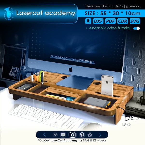 Monitor stand wood laser cut file,dxf, cdr, pdf, svg files,wooden desktop organizer stand, display stand (This is Digital file)