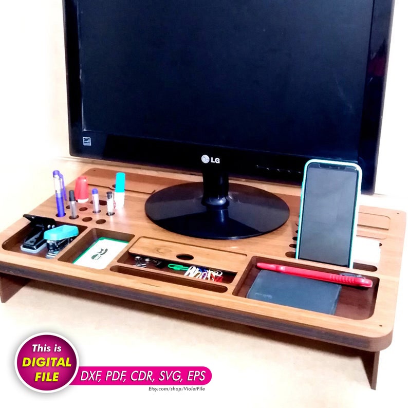 Monitor stand wood laser cut filemonitor riser woodwooden Etsy