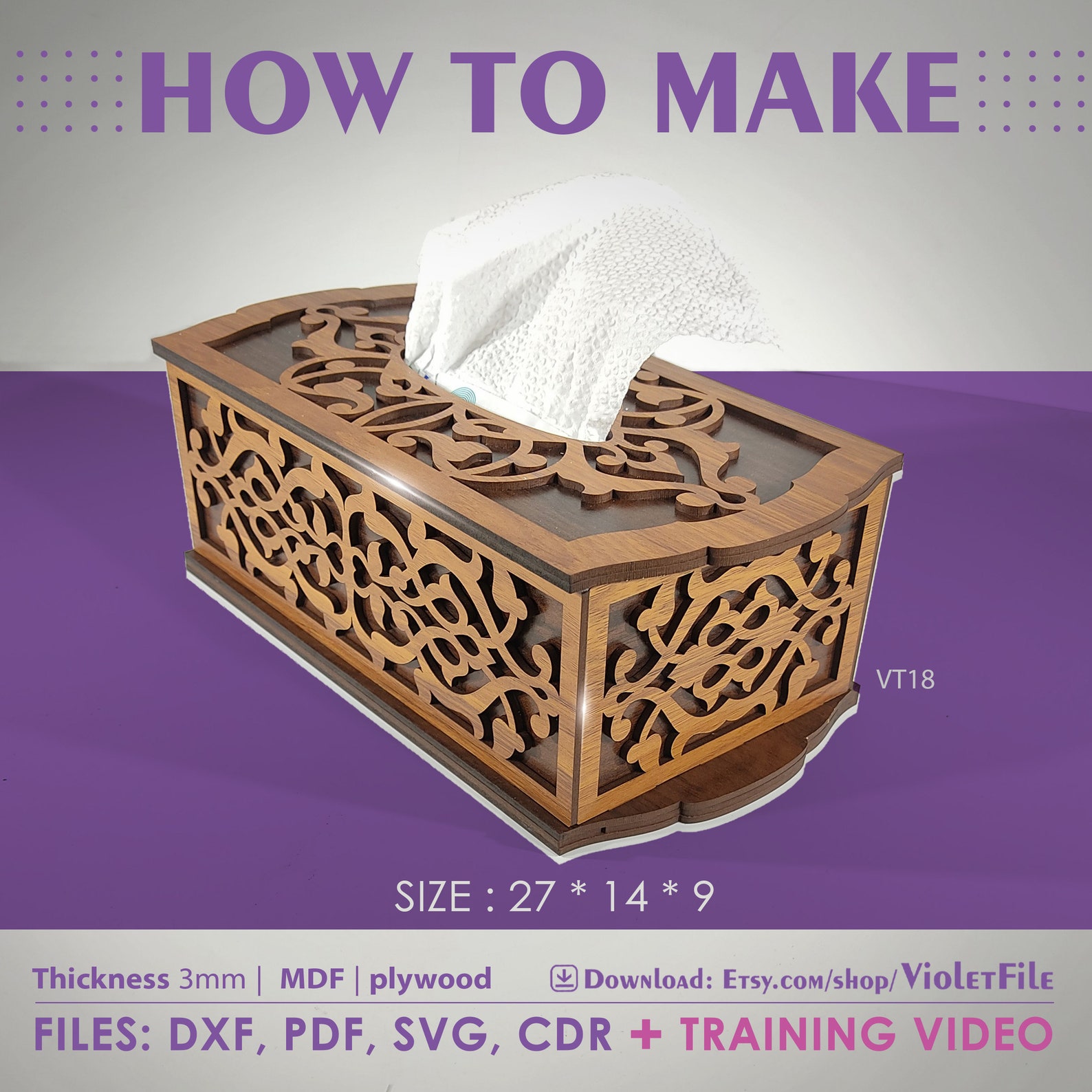 File of Tissue Box for laser cut cdr dxf pdf svg formats Etsy