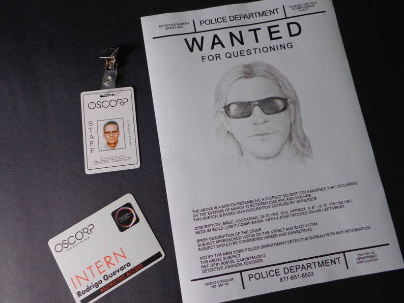 May include: A black and white wanted poster with a sketch of a man with long hair and sunglasses. The poster states "WANTED FOR QUESTIONING" and includes a description of the suspect and the crime. The poster also includes the contact information for the New York Police Department.
