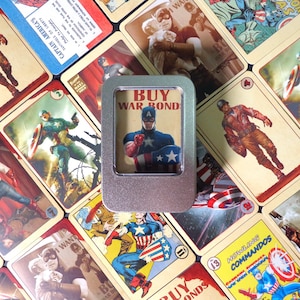 Lot de 27 cartes à collectionner Captain America, accessoires de cinéma à collectionner Steven Rogers avec boîte en fer blanc