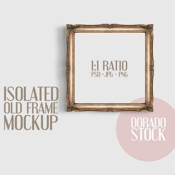 Square old gold frame mockup. 1:1 Ratio frame