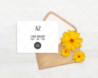 A2 or 4.25x5.5 greeting card mockup. Landscape greeting card mockup