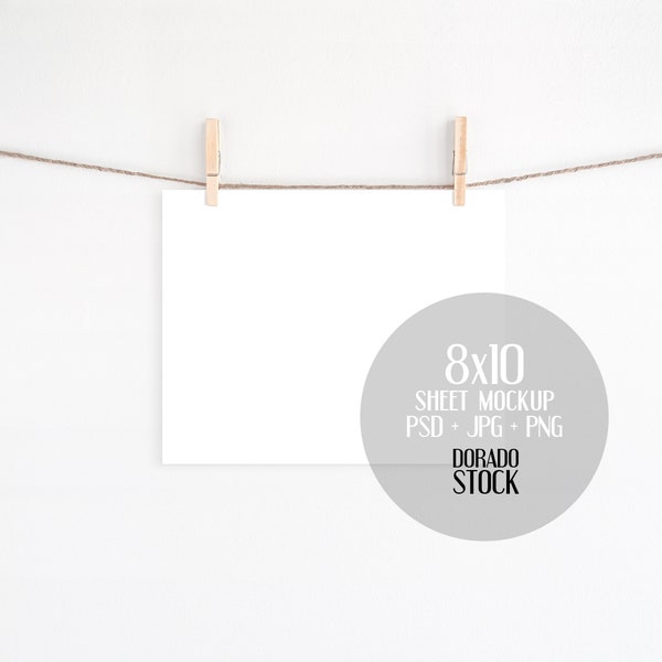 8x10 landscape sheet mockup with clothespins