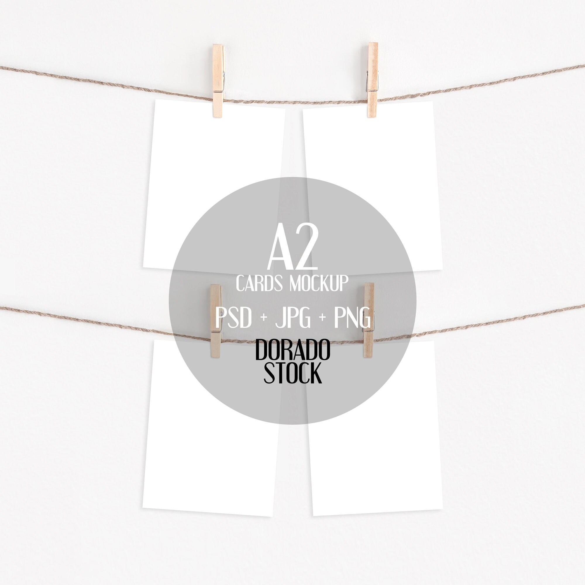 Download A2 card set mockup with clothespins | Etsy