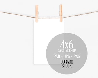 4x6 card mockup with clothespins