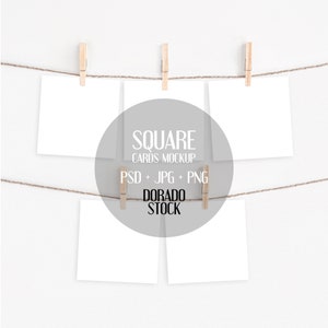 Quadratische Karten Set Mockup mit Wäscheklammern