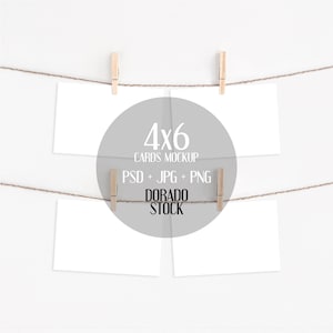 4x6 Karten Set Mockup mit Wäscheklammern