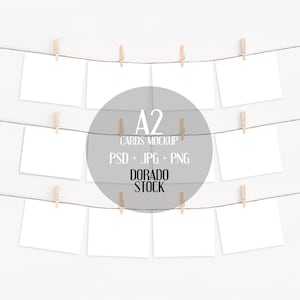 A2 oder 4,25x5,5 Kartenset Mockup mit Wäscheklammern