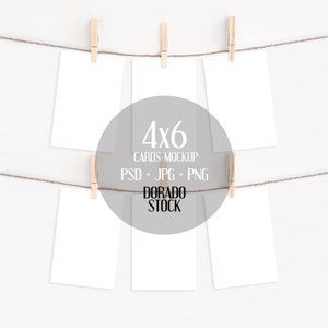 4x6 card set mockup with clothespins