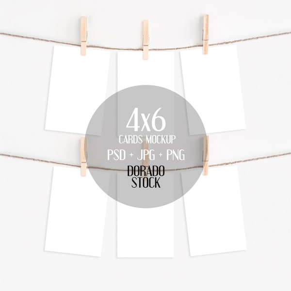 4x6 card set mockup with clothespins