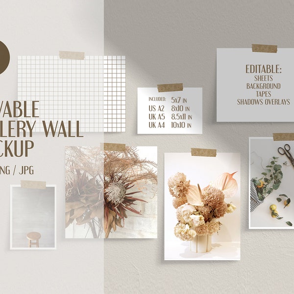 Movable gallery wall mockup / PSD + PNG + JPG files included