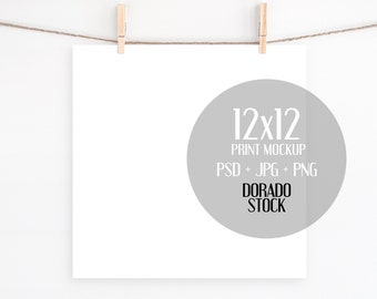12x12 inches sheet mockup with clothespins