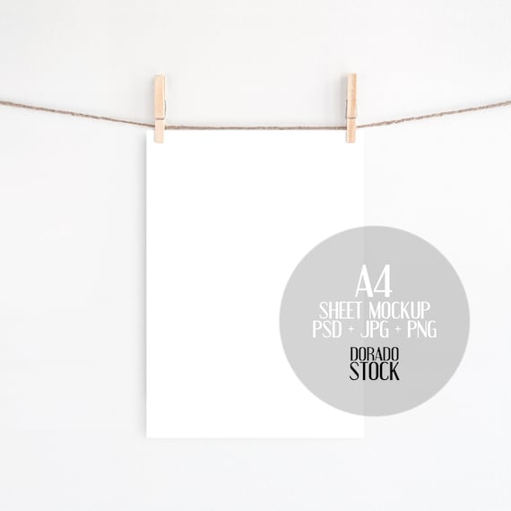 A4 Landscape Sheet Mockup With Clothespins Etsy