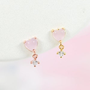 Heart Dangle cartilage earrings Stud earring Heart piercing jewelry Helix earring rook earring conch earring gift. 16g dainty stud piercing