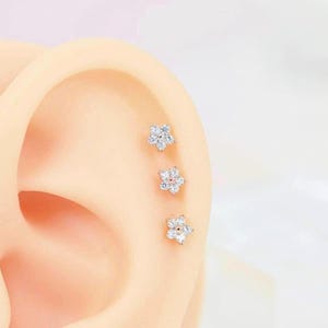 Tiny Flower cartilage earring tragus jewelry Helix earring labret rook conch earring gift 16g stud dainty piercing minimalist flat back
