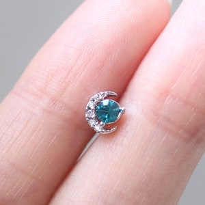 Crystal in Cresent Moon Stud Earring Helix Tragus Rook Flat back earring Cartilage Conch Piercing Labret