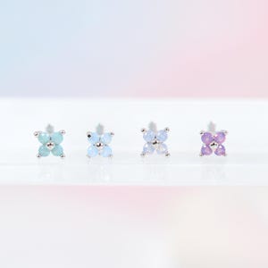 Tiny Clover Flower Stud earring Ear piercing Cartilage Tragus Rook Helix Flat back minimalist dainty titanium 20g 16g gift small earring