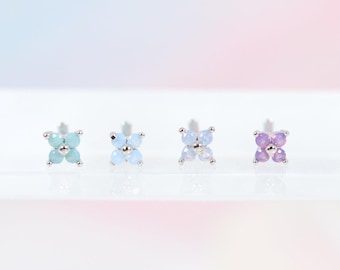 Tiny Clover Stud Earring, Minimalist Tragus Helix Piercing (16G/20G)