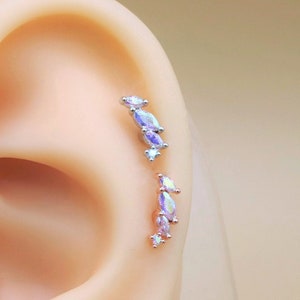 AB Crystal Ear Climber Piercing Cartilage Helix Conch Stud Labret flat back gift 16g small dainty minimalist jewelry tragus tiny titanium