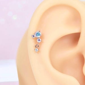 Bubble Cluster Dangle Stud Earring Helix Conch Labret Tragus Flat back Cartilage Piercing dainty drop minimalist 16g titanium 20g cute