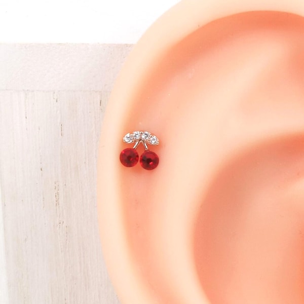 Cherry Titanium Cartilage Piercing Earring 16G 20G — Helix Tragus Conch Rook Stud