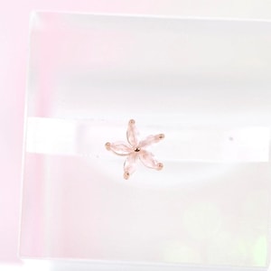 Pink Moonstone Crystal Flower Stud Earring Helix Cartilage Daith Tragus Conch Piercing 16g Small minimalist dainty gift jewelry flat back