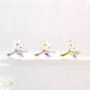 Shell Flower Ear Climber cartilage earring tragus stud jewelry Helix tiny conch earring gift 16g dainty piercing flat back labret wedding