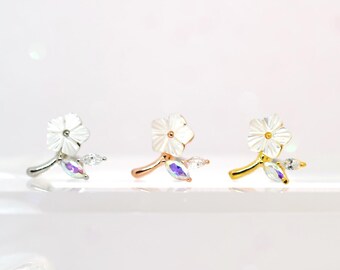 Shell Flower Ear Climber, 16G Helix Conch Piercing