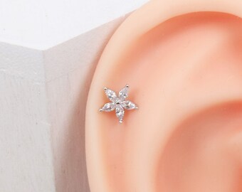 Flower Stud Earring: 16g Cartilage Piercing, Titanium Flat Back