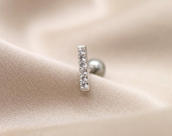 Thin Crytal Bar Stud Earring Helix Cartilage Tragus Conch Piercing Small Minimalist dainty 16g 20g titanium gift jewelry flat back labret