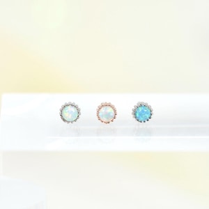 Small Opal Stud Cartilage earring Helix Labret Daith Tragus Flat back Conch Piercing ear jewelry gift 16g titanium 20g small stud labret