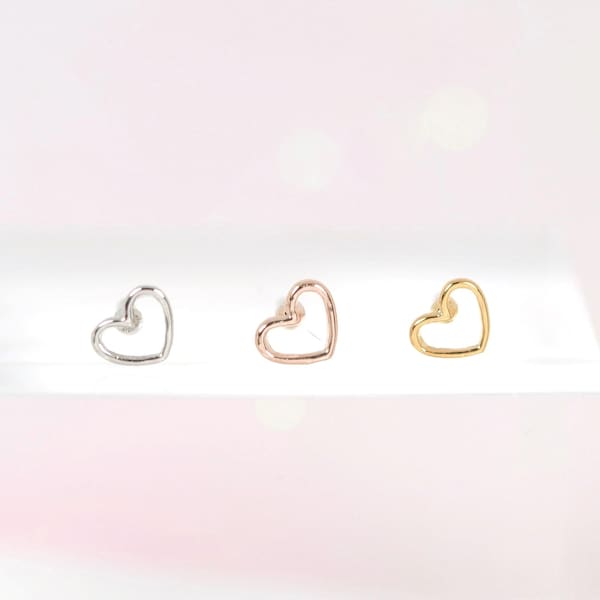 Lined Heart Titanium Cartilage Piercing Earring 16G 20G — Helix Tragus Conch Rook Stud