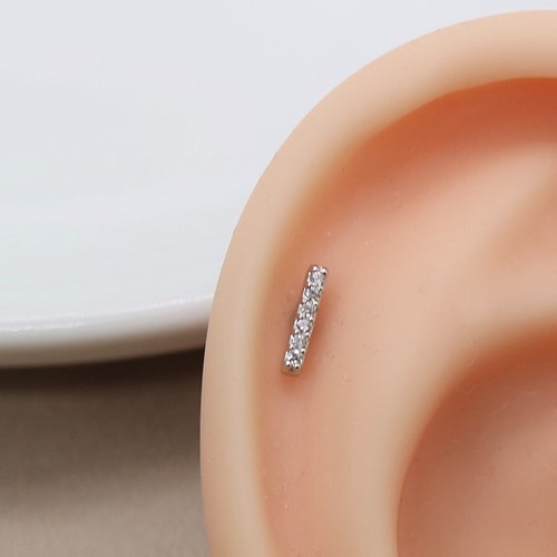 16G Silver Tiny Bar Stud Earring Helix Cartilage Tragus Conch Etsy