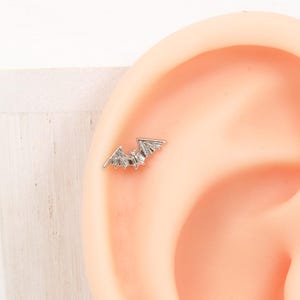 Flying Bat Earrings Helix Cartilage Flat back piercings Tragus labret Conch wings gift 16g 20g jewelry dainty halloween ear titanium