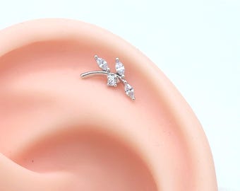 Leaf Stud Cartilage Earring 16g 20g - Helix, Conch, Tragus Piercing, Titanium