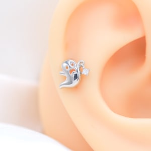 Ghost Stud Earrings Helix Cartilage Flat back Tragus labret Conch halloween gift titanium ear jewelry dainty minimalist stud 16g 20g small