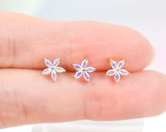 Iridescent Flower Titanium Cartilage Piercing Earring 16G 20G — Helix Tragus Conch Rook Stud