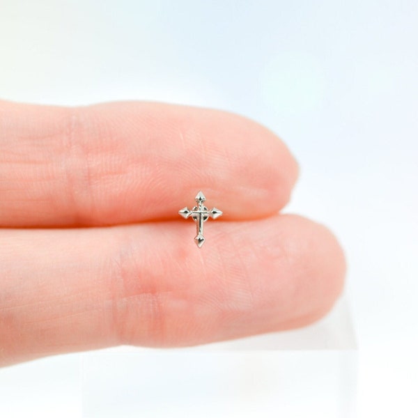Small Cross Stud Punk Earring Piercing Helix Cartilage Conch Tragus Rook Daith Labret Flat back Earring