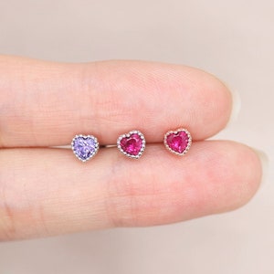 16G Tiny Crystal Heart Stud Earring Helix Cartilage Tragus Conch Piercing
